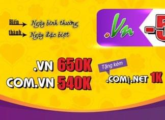 Tenten giảm giá 50% tên miền .VN, tặng kèm .COM/.NET/.INFO 1k tenten